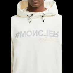 Sweat à capuche MONCLER coton écru logo gris Grenoble effet miroir