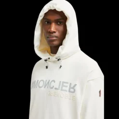 Sweat à capuche MONCLER coton écru logo gris Grenoble effet miroir