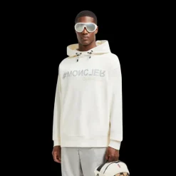 Sweat à capuche MONCLER coton écru logo gris Grenoble effet miroir