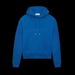 Sweat à capuche SAINT LAURENT molleton coton bio bleu electrique broderie logo