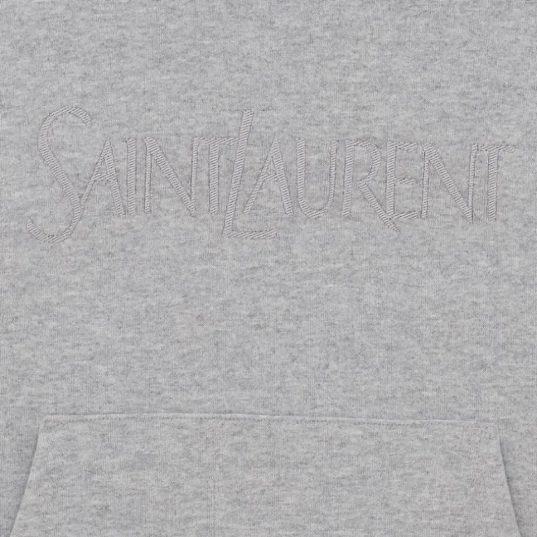 Sweat shirt à capuche SAINT LAURENT Hoodie coton gris signature broderie signature