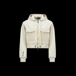 Sweat zippé à capuche MONCLER coton lin gris détails poches