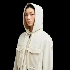 Sweat zippé à capuche MONCLER coton lin gris détails poches