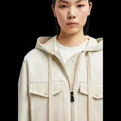 Sweat zippé à capuche MONCLER coton lin gris détails poches