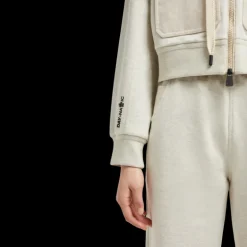 Sweat zippé à capuche MONCLER coton lin gris détails poches