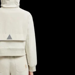 Sweat zippé à capuche MONCLER coton lin gris détails poches