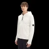 Sweat zippé CP COMPANY molleton relief diagonal polaire blanc lentille
