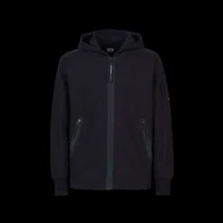 Sweat zippé CP COMPANY molleton relief diagonal polaire noir