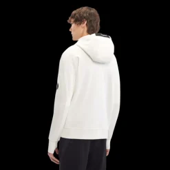 Sweat zippé CP COMPANY molleton relief diagonal polaire blanc lentille