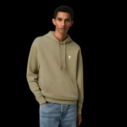 Sweat-shirt à capuche AMI Paris Hoodie coton molleton kaki cœur blanc