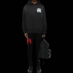 Sweat-shirt à capuche AMIRI Hoodie coton noir délavé Championship Etoiles