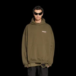 Sweat-shirt à capuche BALENCIAGA molleton coton kaki Vague Political Campaign
