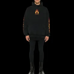 Sweat-shirt à capuche BALENCIAGA Burning Unity coton noir flamme orange