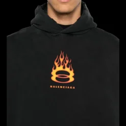 Sweat-shirt à capuche BALENCIAGA Burning Unity coton noir flamme orange