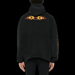 Sweat-shirt à capuche BALENCIAGA Burning Unity coton noir flamme orange