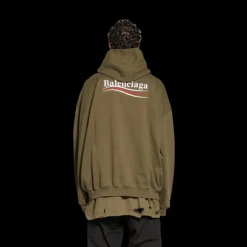 Sweat-shirt à capuche BALENCIAGA molleton coton kaki Vague Political Campaign