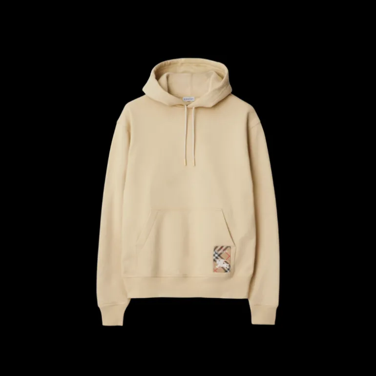Sweat-shirt à capuche BURBERRY patch étiquette check beige