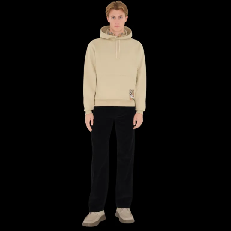 Sweat-shirt à capuche BURBERRY patch étiquette check beige