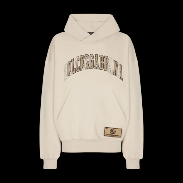 Sweat-shirt à capuche DOLCE & GABBANA Palermo coton beige broderie logo