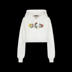 Sweat-shirt à capuche DOLCE & GABBANA jersey coton blanc lettering imprimé fleuri