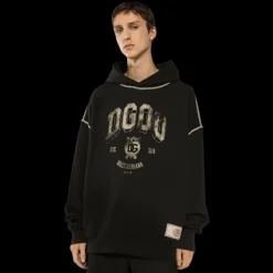 Sweat-shirt à capuche DOLCE & GABBANA Palermo coton noir logo blason beige