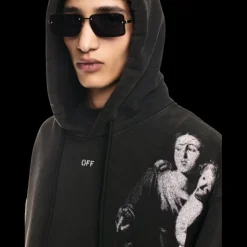 Sweat-shirt à capuche OFF WHITE hoodie coton noir délavé imprimé Mary