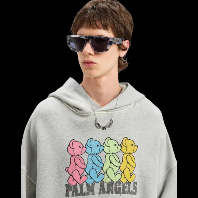 Sweat-shirt à capuche PALM ANGELS coton gris nounours multicolore