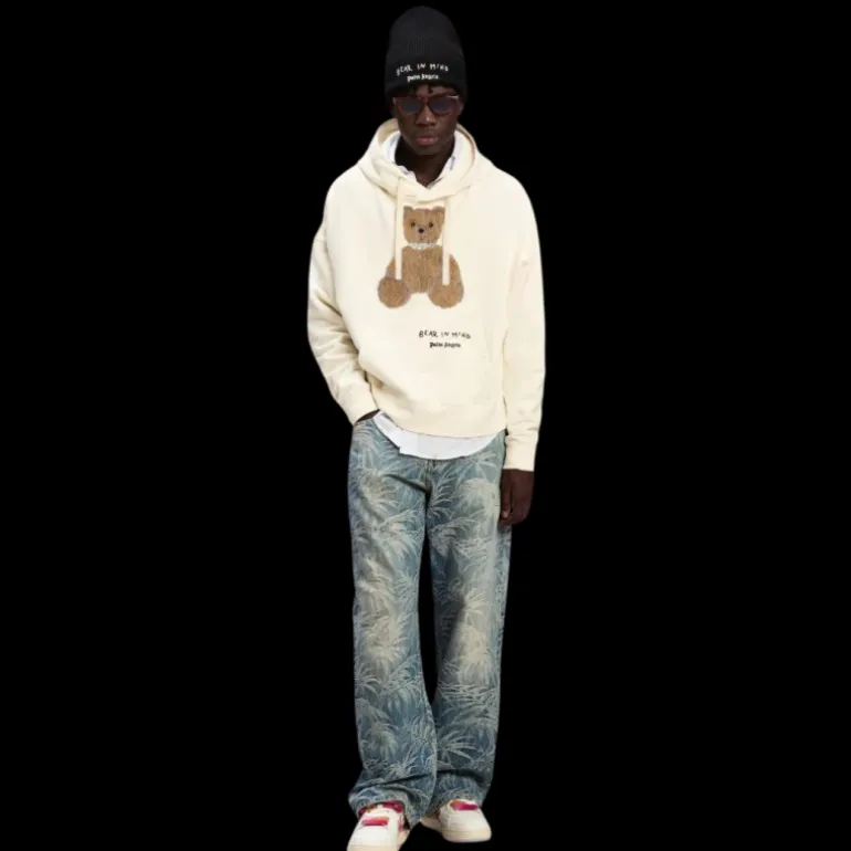 Sweat-shirt à capuche PALM ANGELS coton écru Bear in Mind
