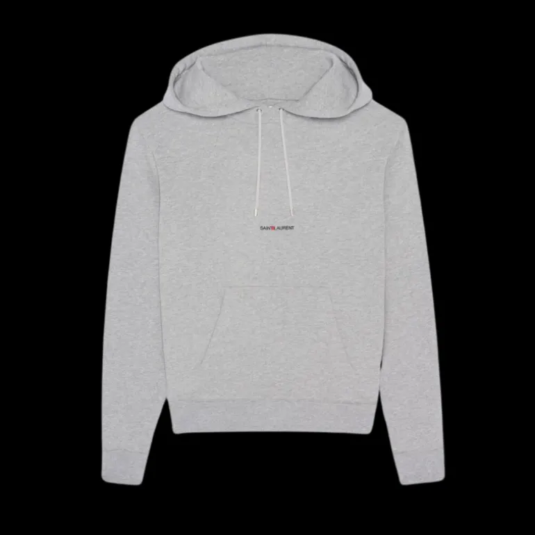Sweat-shirt à capuche SAINT LAURENT coton gris logo Saint Laurent Rive Gauche