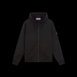 Sweat-shirt à capuche STONE ISLAND zippé coton molletonné noir écusson manche