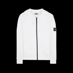 Sweat-shirt à capuche STONE ISLAND zippé Cardigan coton noir Badge Rose des vents