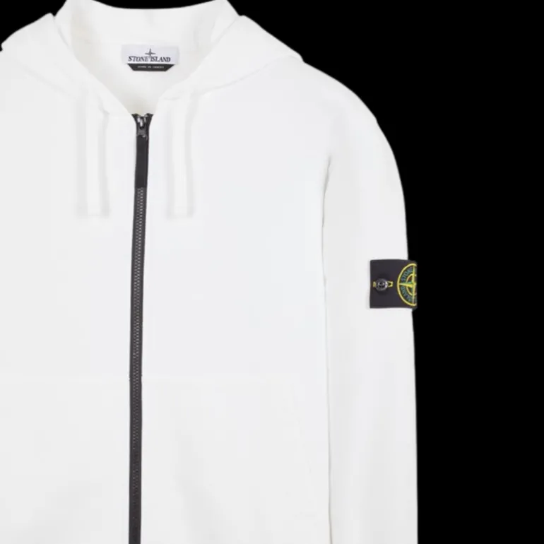 Sweat-shirt à capuche STONE ISLAND zippé Cardigan coton noir Badge Rose des vents