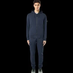 Sweat-shirt à capuche STONE ISLAND cardigan zippé coton molletonné bleu marine