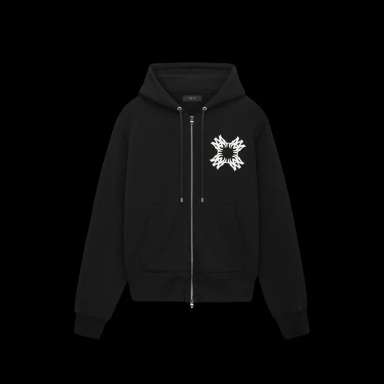 Sweat-shirt à capuche zippé AMIRI coton noir monogramme MA Quad blanc