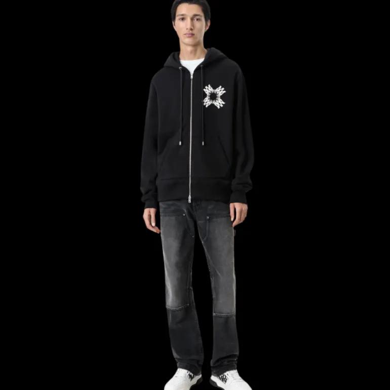 Sweat-shirt à capuche zippé AMIRI coton noir monogramme MA Quad blanc