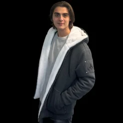 Sweat-shirt Blouson à capuche MOOSE KNUCKLES jersey gris fourrure blanche