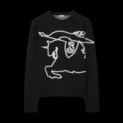 Sweat-shirt BURBERRY col rond oversize coton noir broderie EDK Blanc