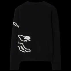 Sweat-shirt BURBERRY col rond oversize coton noir broderie EDK Blanc