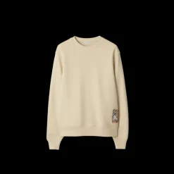Sweatshirt col rond BURBERRY coton beige patch étiquette check beige