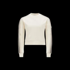 Sweat-shirt col rond MONCLER écru manche bande crochet noir