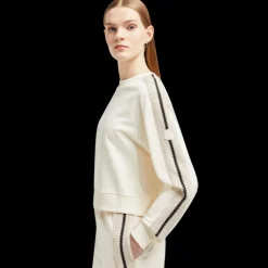 Sweat-shirt col rond MONCLER écru manche bande crochet noir