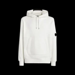 Sweat-shirt CP COMPANY coton polaire blanc capuche logo
