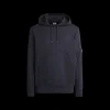 Sweat-shirt CP COMPANY coton polaire bleu marine capuche logo