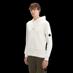 Sweat-shirt CP COMPANY coton polaire blanc capuche logo