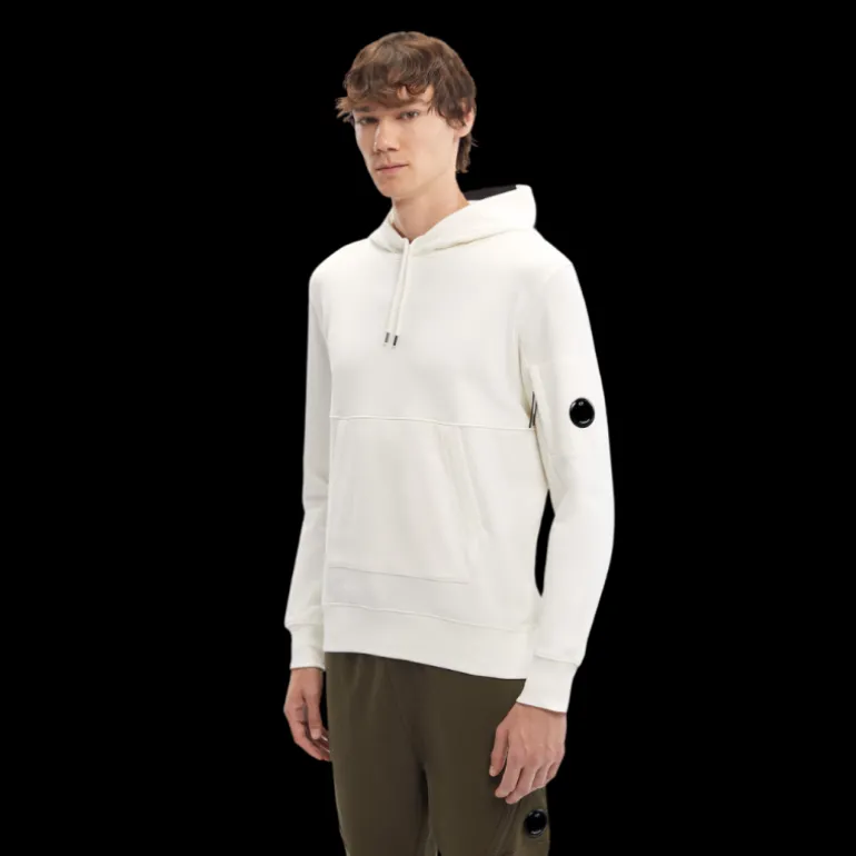 Sweat-shirt CP COMPANY coton polaire blanc capuche logo