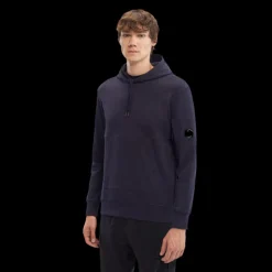 Sweat-shirt CP COMPANY coton polaire bleu marine capuche logo