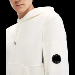 Sweat-shirt CP COMPANY coton polaire blanc capuche logo