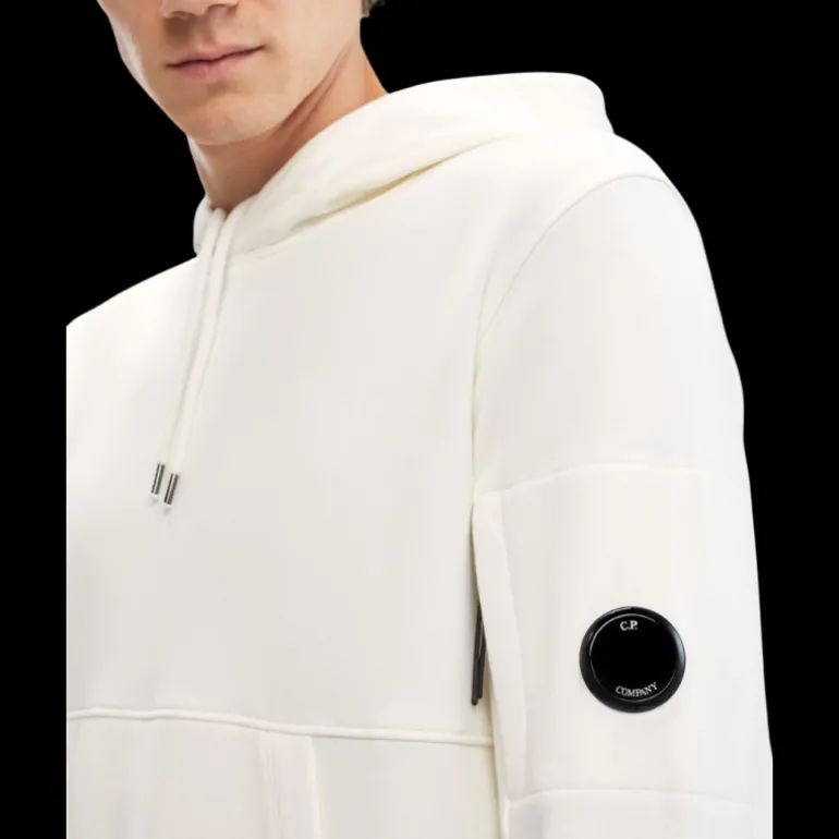 Sweat-shirt CP COMPANY coton polaire blanc capuche logo