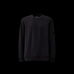 Sweat-shirt CP COMPANY ras du cou coton tissage diagonal bleu marine