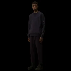 Sweat-shirt CP COMPANY ras du cou coton tissage diagonal bleu marine